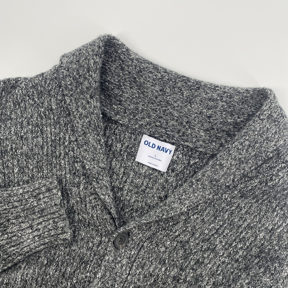 Old Navy Sweater Mens Large Gray Shawl Cardigan Chunky Knit Cozy Casual Winter